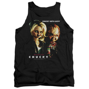 AN OFFCIALLY LICENSED BRIDE OF CHUCKY CHUCKY GETS LUCKY ADULT UNISEX TANK TOP BLACK
