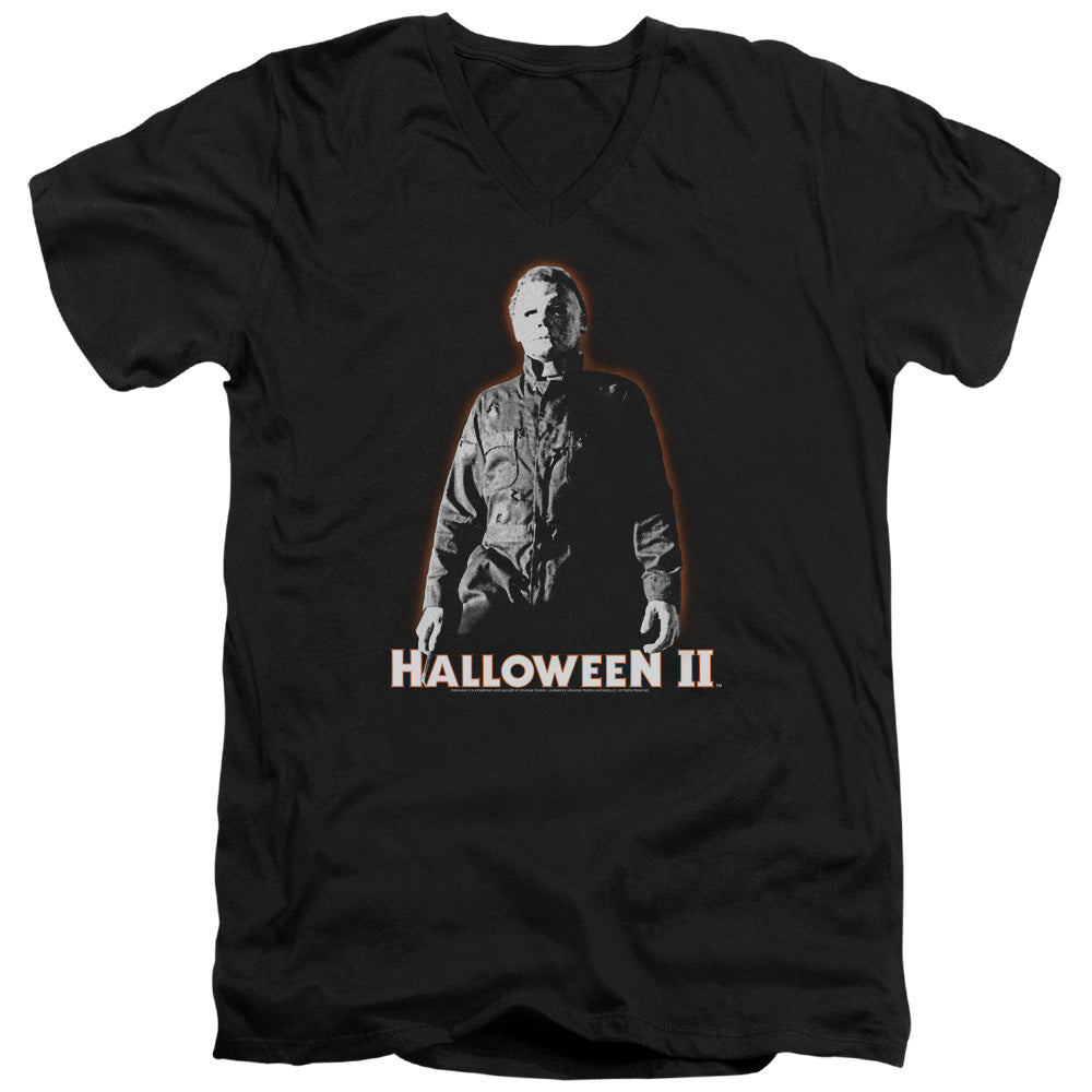 AN OFFCIALLY LICENSED HALLOWEEN II MICHAEL MYERS MEN'S V-NECK T-SHIRT BLACK