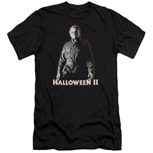 AN OFFCIALLY LICENSED HALLOWEEN II MICHAEL MYERS MEN'S PREMIUM SLIM FIT T-SHIRT BLACK