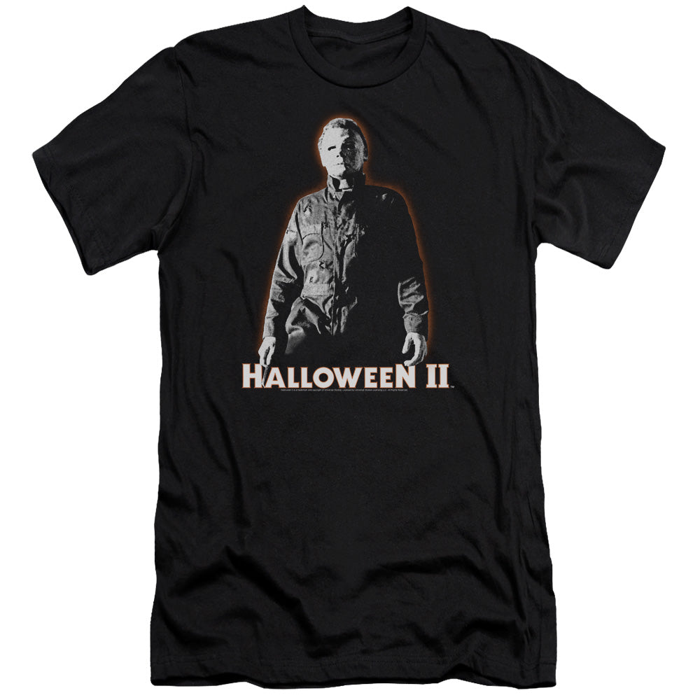 AN OFFCIALLY LICENSED HALLOWEEN II MICHAEL MYERS MEN'S PREMIUM SLIM FIT T-SHIRT BLACK