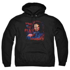 AN OFFCIALLY LICENSED CHILDS PLAY 3 TIME TO PLAY ADULT UNISEX PULLOVER HOODIE BLACK