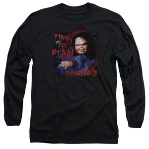 AN OFFCIALLY LICENSED CHILDS PLAY 3 TIME TO PLAY MEN'S LONG SLEEVE T-SHIRT BLACK