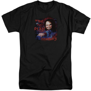 AN OFFCIALLY LICENSED CHILDS PLAY 3 TIME TO PLAY MEN'S TALL FIT T-SHIRT BLACK