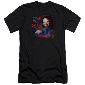 AN OFFCIALLY LICENSED CHILDS PLAY 3 TIME TO PLAY MEN'S PREMIUM SLIM FIT T-SHIRT BLACK