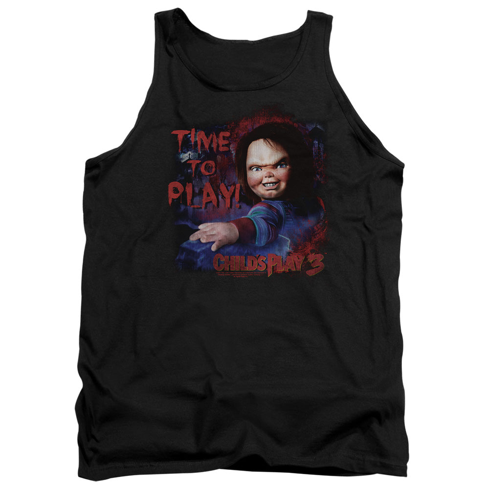 AN OFFCIALLY LICENSED CHILDS PLAY 3 TIME TO PLAY ADULT UNISEX TANK TOP BLACK