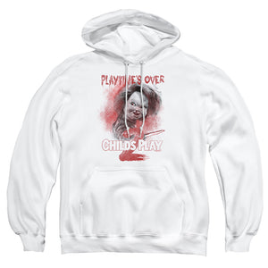 AN OFFCIALLY LICENSED CHILDS PLAY 2 PLAYTIMES OVER ADULT UNISEX PULLOVER HOODIE WHITE