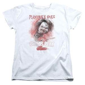 AN OFFCIALLY LICENSED CHILDS PLAY 2 PLAYTIMES OVER WOMEN'S REGULAR FIT T-SHIRT WHITE