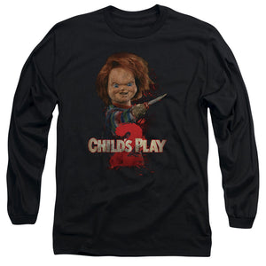 AN OFFCIALLY LICENSED CHILDS PLAY 2 HERES CHUCKY MEN'S LONG SLEEVE T-SHIRT BLACK