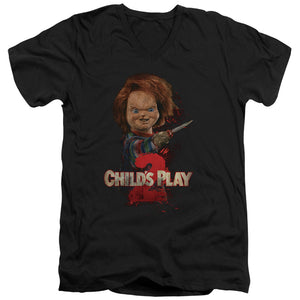 AN OFFCIALLY LICENSED CHILDS PLAY 2 HERES CHUCKY MEN'S V-NECK T-SHIRT BLACK