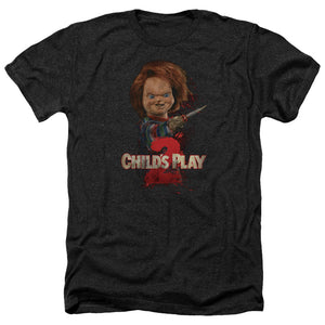 AN OFFCIALLY LICENSED CHILDS PLAY 2 HERES CHUCKY MEN'S HEATHER T-SHIRT CHARCOAL