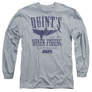 AN OFFCIALLY LICENSED JAWS QUINTS MEN'S LONG SLEEVE T-SHIRT ATHLETIC HEATHER