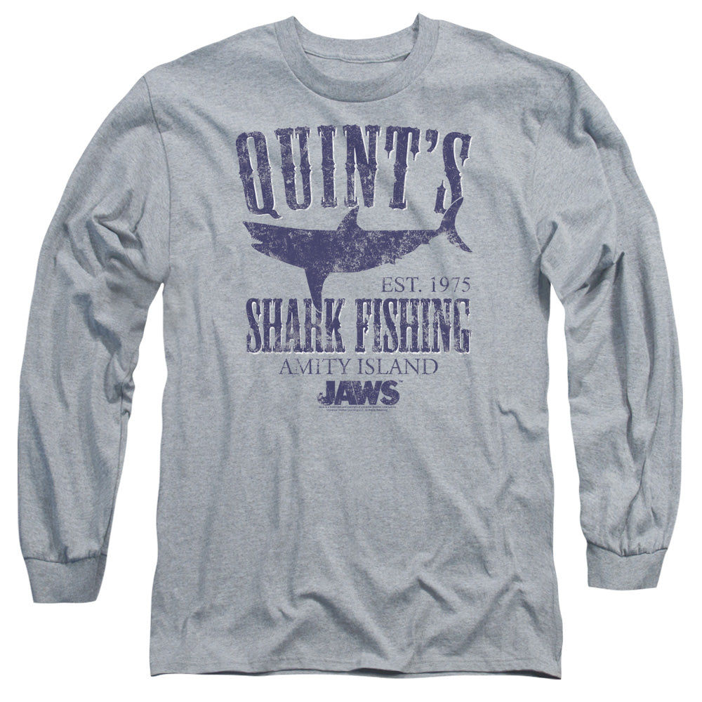 AN OFFCIALLY LICENSED JAWS QUINTS MEN'S LONG SLEEVE T-SHIRT ATHLETIC HEATHER