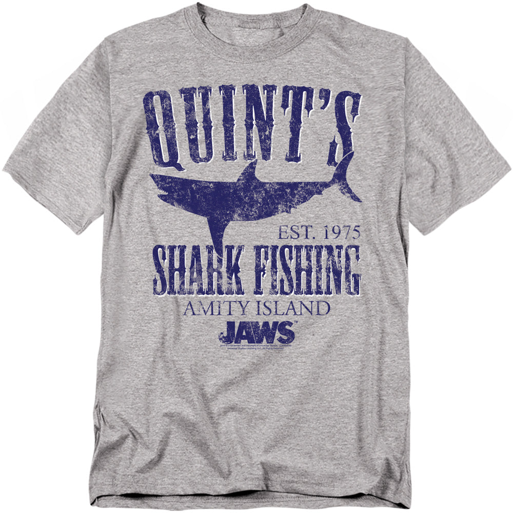 AN OFFCIALLY LICENSED JAWS QUINTS MEN'S REGULAR FIT T-SHIRT ATHLETIC HEATHER