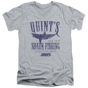 AN OFFCIALLY LICENSED JAWS QUINTS MEN'S V-NECK T-SHIRT ATHLETIC HEATHER