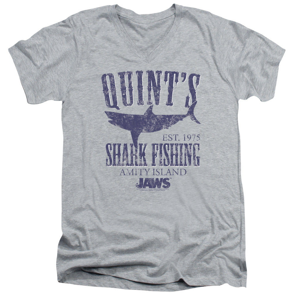 AN OFFCIALLY LICENSED JAWS QUINTS MEN'S V-NECK T-SHIRT ATHLETIC HEATHER