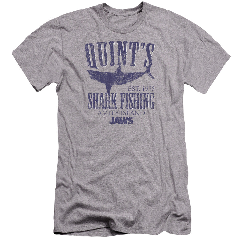 AN OFFCIALLY LICENSED JAWS QUINTS MEN'S PREMIUM SLIM FIT T-SHIRT ATHLETIC HEATHER