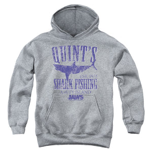AN OFFCIALLY LICENSED JAWS QUINTS YOUTH HOODIE ATHLETIC HEATHER