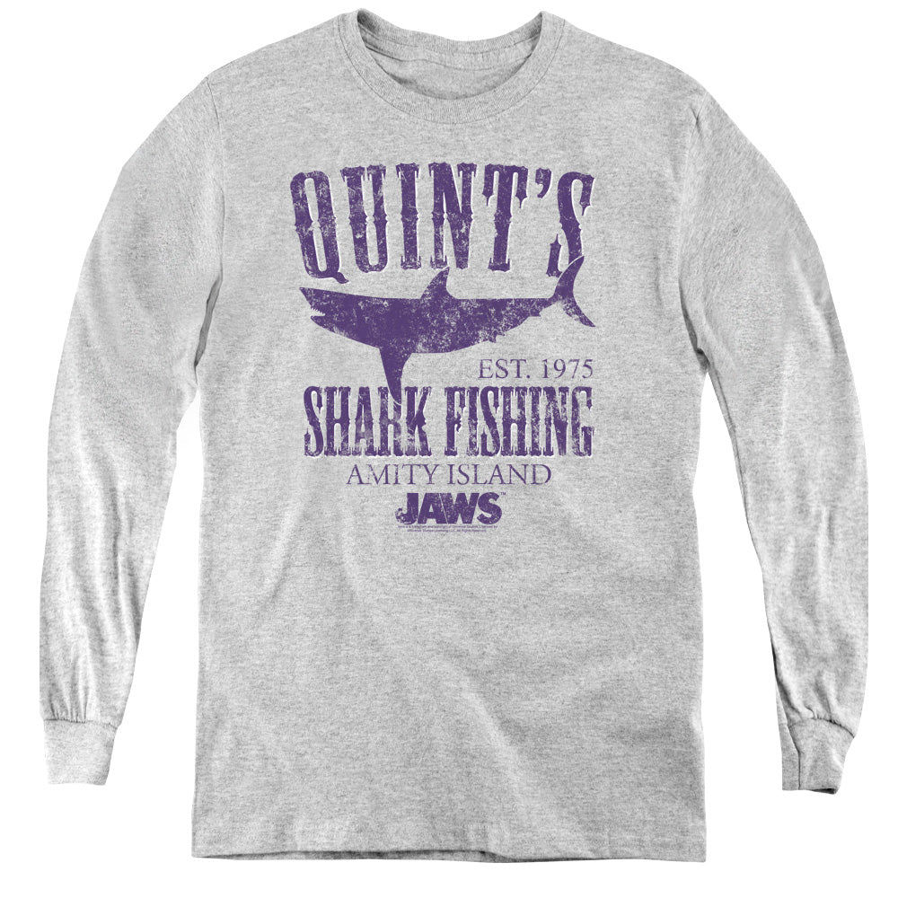 AN OFFCIALLY LICENSED JAWS QUINTS YOUTH LONG SLEEVE T-SHIRT ATHLETIC HEATHER