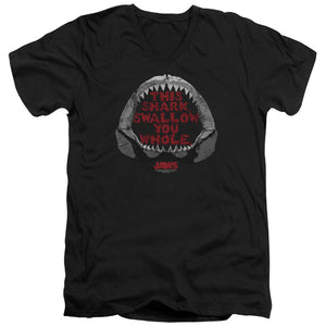 AN OFFCIALLY LICENSED JAWS THIS SHARK MEN'S V-NECK T-SHIRT BLACK