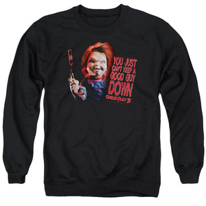 AN OFFCIALLY LICENSED CHILDS PLAY 3 GOOD GUY ADULT UNISEX CREWNECK SWEATSHIRT BLACK