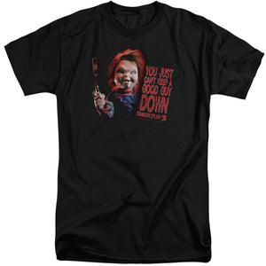 AN OFFCIALLY LICENSED CHILDS PLAY 3 GOOD GUY MEN'S TALL FIT T-SHIRT BLACK