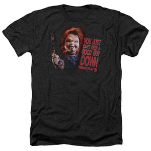 AN OFFCIALLY LICENSED CHILDS PLAY 3 GOOD GUY MEN'S HEATHER T-SHIRT CHARCOAL