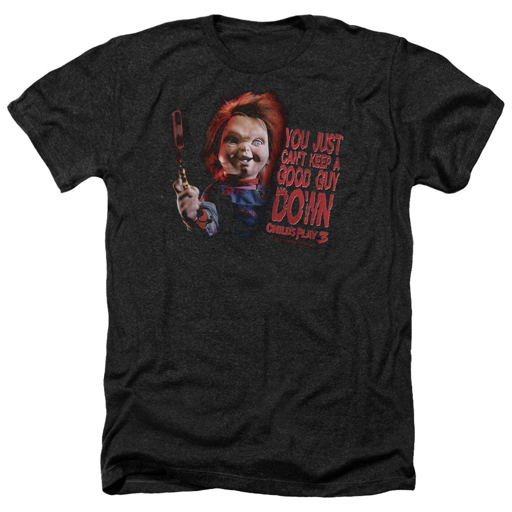 AN OFFCIALLY LICENSED CHILDS PLAY 3 GOOD GUY MEN'S HEATHER T-SHIRT CHARCOAL