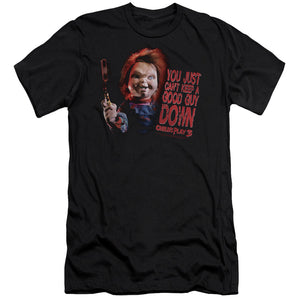 AN OFFCIALLY LICENSED CHILDS PLAY 3 GOOD GUY MEN'S PREMIUM SLIM FIT T-SHIRT BLACK