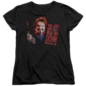 AN OFFCIALLY LICENSED CHILDS PLAY 3 GOOD GUY WOMEN'S REGULAR FIT T-SHIRT BLACK