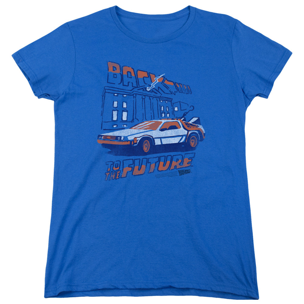 AN OFFCIALLY LICENSED BACK TO THE FUTURE LIGHTNING STRIKES WOMEN'S REGULAR FIT T-SHIRT ROYAL
