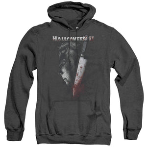 AN OFFCIALLY LICENSED HALLOWEEN II COLD GAZE ADULT UNISEX HEATHER PULLOVER HOODIE BLACK