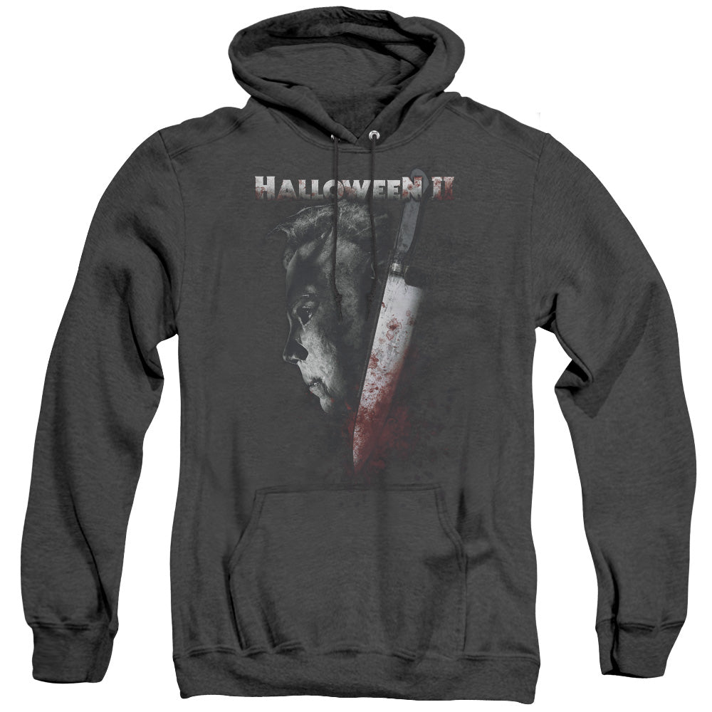 AN OFFCIALLY LICENSED HALLOWEEN II COLD GAZE ADULT UNISEX HEATHER PULLOVER HOODIE BLACK