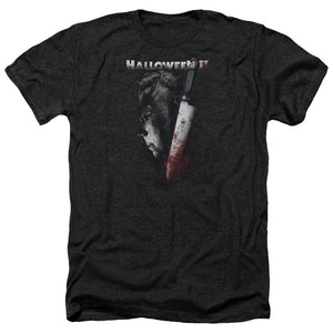 AN OFFCIALLY LICENSED HALLOWEEN II COLD GAZE MEN'S HEATHER T-SHIRT CHARCOAL