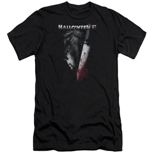 AN OFFCIALLY LICENSED HALLOWEEN II COLD GAZE MEN'S PREMIUM SLIM FIT T-SHIRT BLACK
