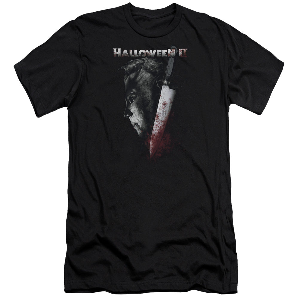 AN OFFCIALLY LICENSED HALLOWEEN II COLD GAZE MEN'S PREMIUM SLIM FIT T-SHIRT BLACK