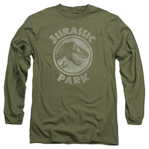 AN OFFCIALLY LICENSED JURASSIC PARK JP STAMP MEN'S LONG SLEEVE T-SHIRT MILITARY GREEN