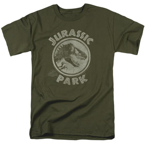 AN OFFCIALLY LICENSED JURASSIC PARK JP STAMP MEN'S REGULAR FIT T-SHIRT MILITARY GREEN