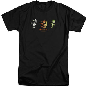 AN OFFCIALLY LICENSED HALLOWEEN III THREE MASKS MEN'S TALL FIT T-SHIRT BLACK