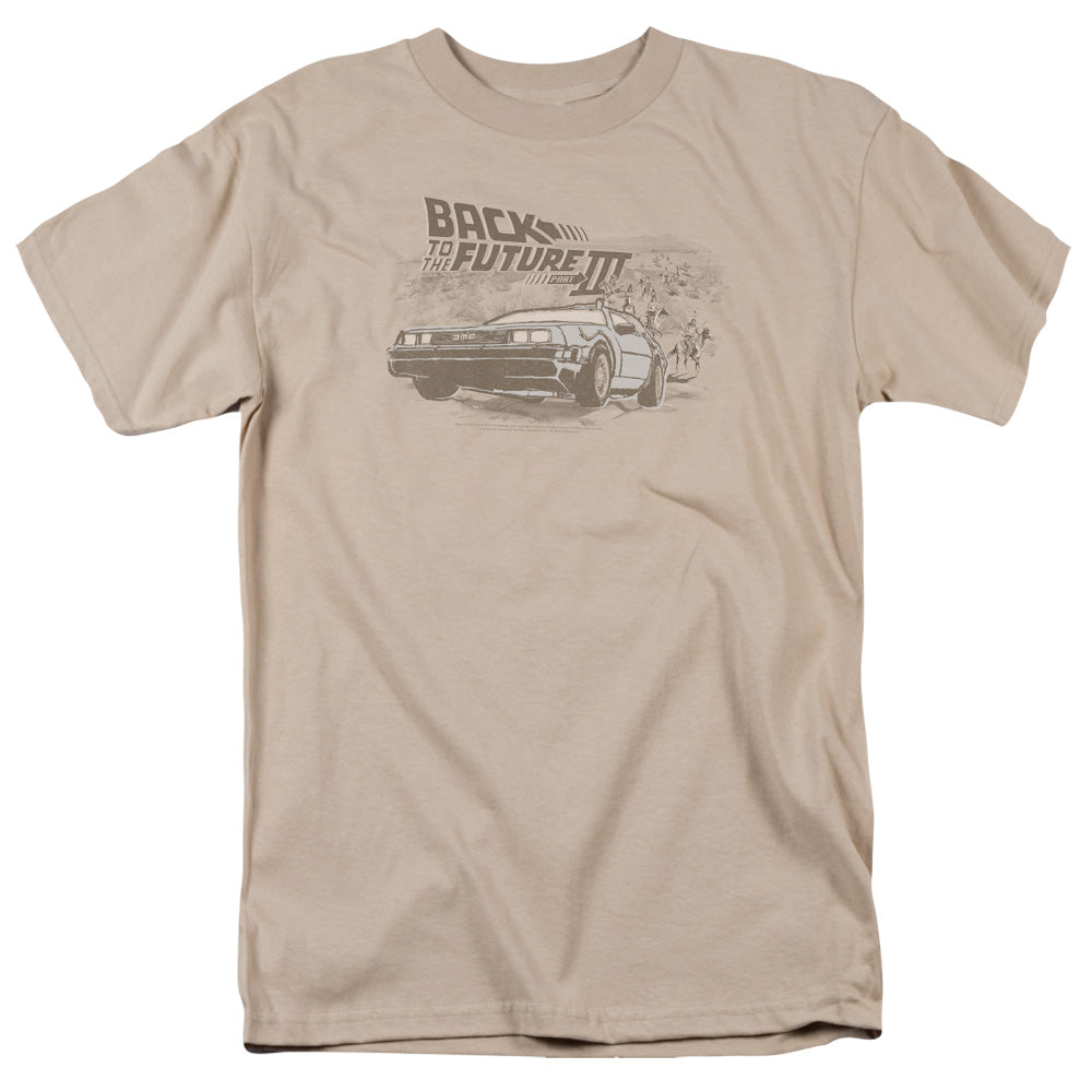 AN OFFCIALLY LICENSED BACK TO THE FUTURE III CARBOYS AND INDIANS MEN'S REGULAR FIT T-SHIRT SAND