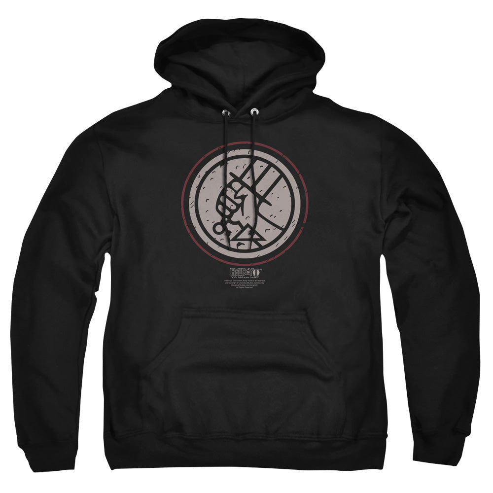 AN OFFCIALLY LICENSED HELLBOY II MIGNOLA STYLE LOGO ADULT UNISEX PULLOVER HOODIE BLACK