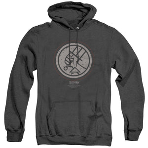 AN OFFCIALLY LICENSED HELLBOY II MIGNOLA STYLE LOGO ADULT UNISEX HEATHER PULLOVER HOODIE BLACK