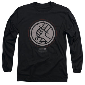 AN OFFCIALLY LICENSED HELLBOY II MIGNOLA STYLE LOGO MEN'S LONG SLEEVE T-SHIRT BLACK