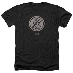 AN OFFCIALLY LICENSED HELLBOY II MIGNOLA STYLE LOGO MEN'S HEATHER T-SHIRT CHARCOAL