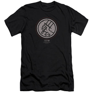 AN OFFCIALLY LICENSED HELLBOY II MIGNOLA STYLE LOGO MEN'S PREMIUM SLIM FIT T-SHIRT BLACK