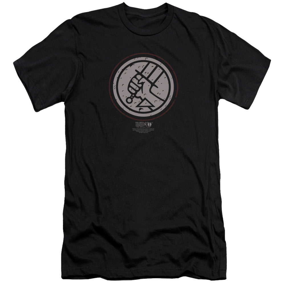 AN OFFCIALLY LICENSED HELLBOY II MIGNOLA STYLE LOGO MEN'S PREMIUM SLIM FIT T-SHIRT BLACK