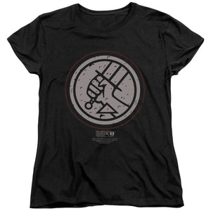 AN OFFCIALLY LICENSED HELLBOY II MIGNOLA STYLE LOGO WOMEN'S REGULAR FIT T-SHIRT BLACK
