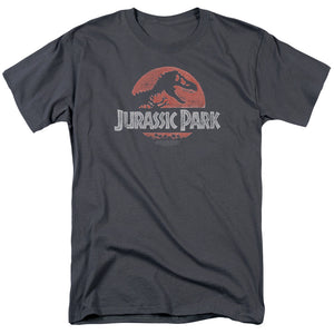 AN OFFCIALLY LICENSED JURASSIC PARK FADED LOGO MEN'S REGULAR FIT T-SHIRT CHARCOAL