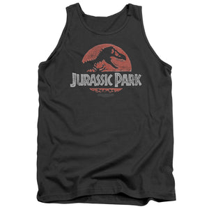 AN OFFCIALLY LICENSED JURASSIC PARK FADED LOGO ADULT UNISEX TANK TOP CHARCOAL