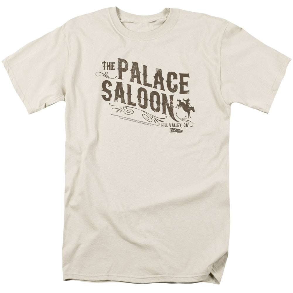 AN OFFCIALLY LICENSED BACK TO THE FUTURE III PALACE SALOON MEN'S REGULAR FIT T-SHIRT CREAM