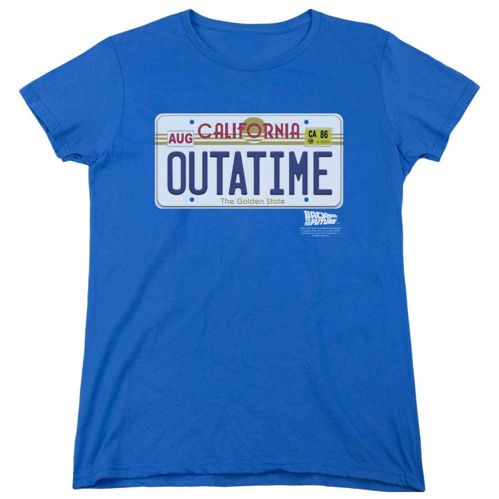 AN OFFCIALLY LICENSED BACK TO THE FUTURE OUTATIME PLATE WOMEN'S REGULAR FIT T-SHIRT ROYAL